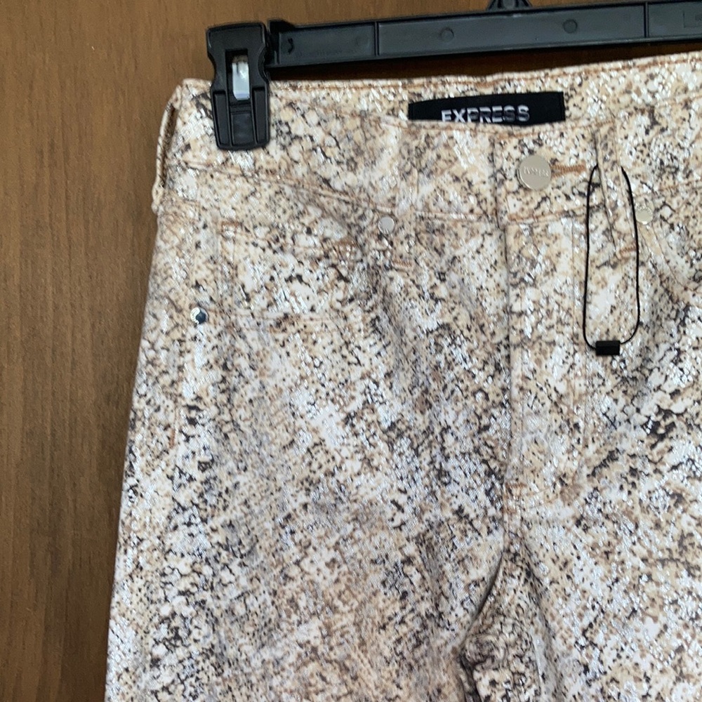 Express snakeskin print animal print metallic accent skinny midrise stretch 00 - Picture 6 of 17